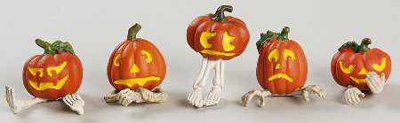 Snow Village Halloween Pumpkin Heads-Set Of 5 - Boxed