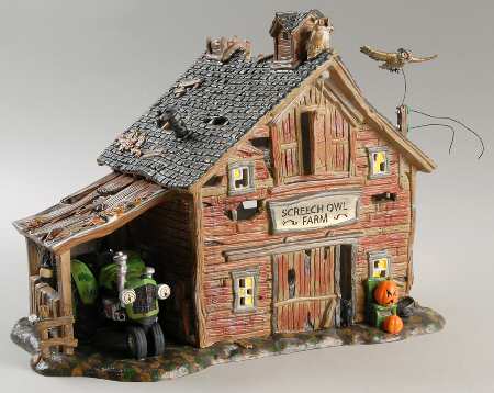 Snow Village Halloween Screech Owl Farm - Boxed