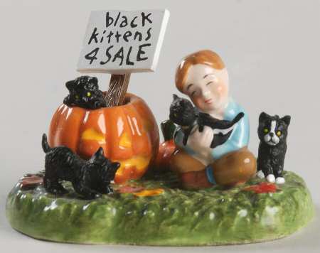 Snow Village Halloween Black Kittens For Sale - Boxed
