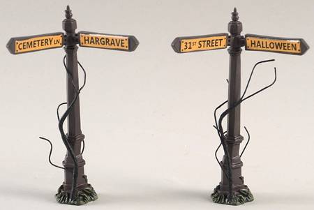 Snow Village Halloween Creepy Street Signs - Boxed