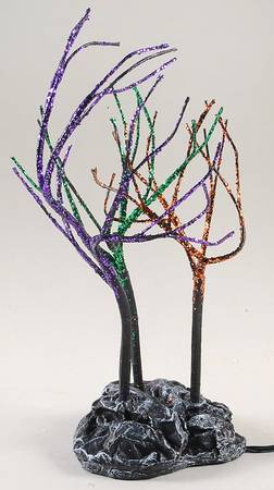 Snow Village Halloween Lit Spooky Sparkle Trees - With Box