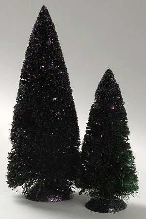 Snow Village Halloween Purple Glitter Sisal Tree - With Box