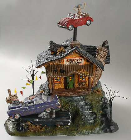 Snow Village Halloween Rusty's Used Cars - Boxed