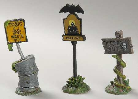 Snow Village Halloween Scary Warning Signs - With Box