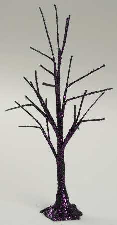 Snow Village Halloween Purple Glitter Bare Branch Tre - With Box