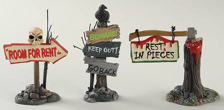 Snow Village Halloween Haunted Signs - With Box Bx333