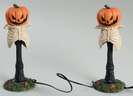 Snow Village Halloween Creepy Pumpkin Street Lights - Boxed