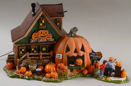Snow Village Halloween Jack's Pumpkin Carving Studio - Boxed