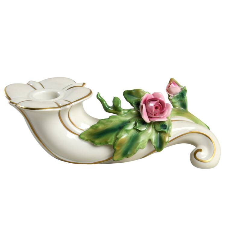 Dresden Giftware Single Candle Holder-Right Rose - No Box