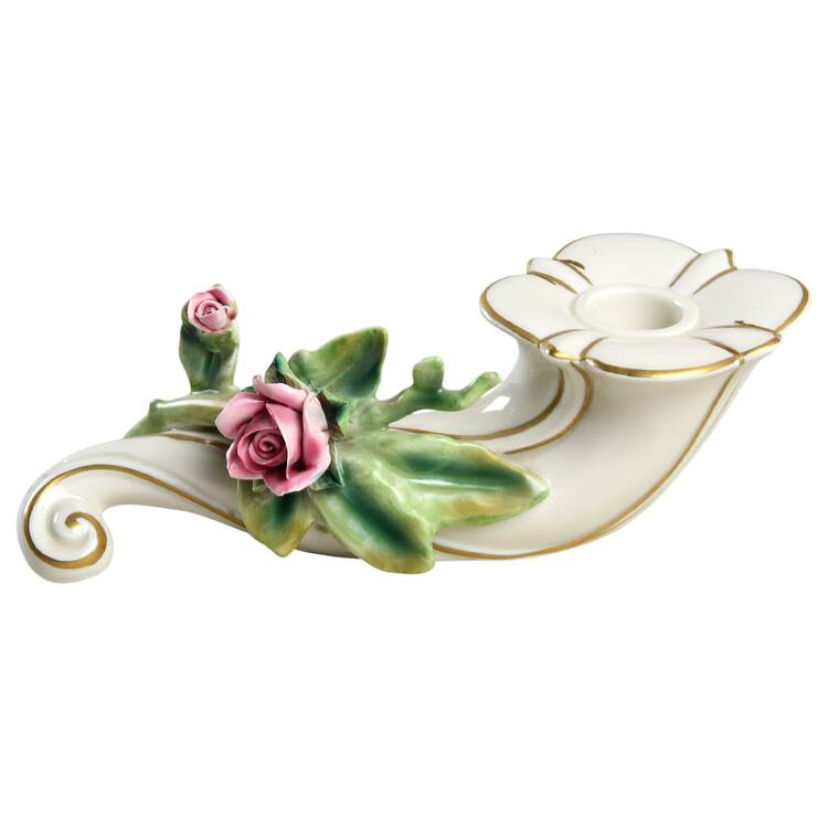 Dresden Giftware Single Candle Holder-Left Rose - No Box