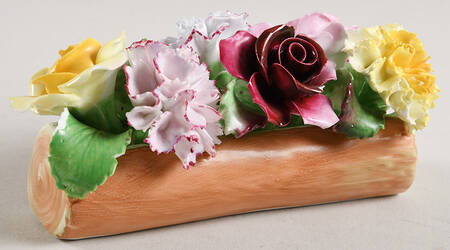 Denton Figurines Pink,Yellow Flowers On A Log - Boxed