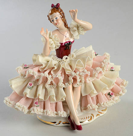Dresden Figurines Lady Sitting With Hands Up - No Box