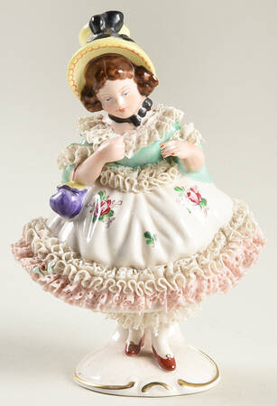 Dresden Figurines Girl With Yellow Hat - No Box