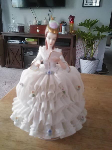 Dresden Figurines Lady In  White Floral Dress - No Box