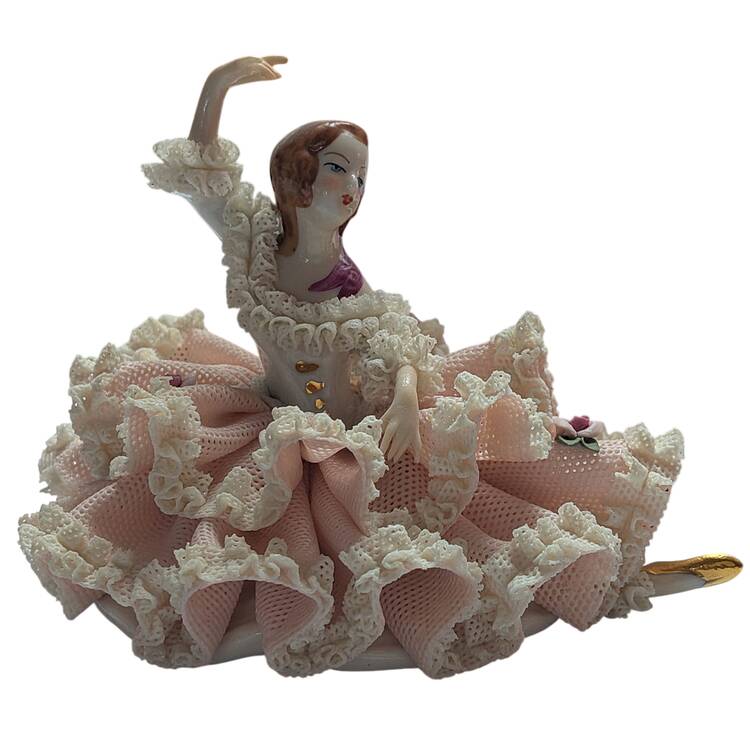 Dresden Figurines Ballerina -Pink With Roses - No Box
