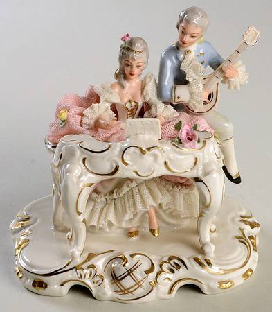 Dresden Figurines Victorian Couple At Piano - No Box