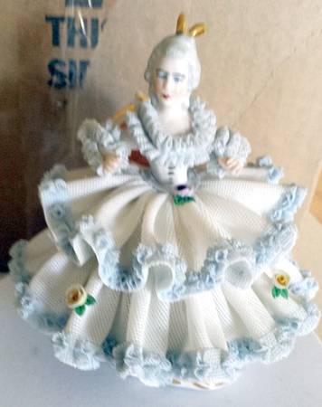 Dresden Figurines Victorian Lady In Blue/White Dress - No Box