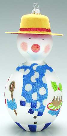 Blown Glass Ornaments Lollysticks Snowman-Blue - Boxed