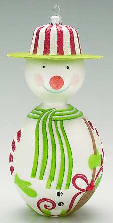 Blown Glass Ornaments Lollysticks Snowman-Green - Boxed