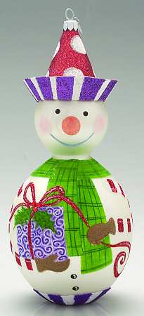 Blown Glass Ornaments Lollysticks Snowman-Purple - Boxed