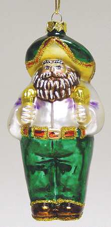 Blown Glass Ornaments Mariachi Santa-Green - Boxed