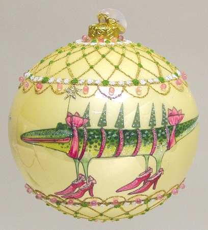Kringles Blown Glass Ornaments Alligator Jumbo Ball - Boxed