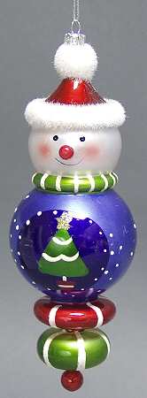 Blown Glass Ornaments Tree Snowman - Boxed