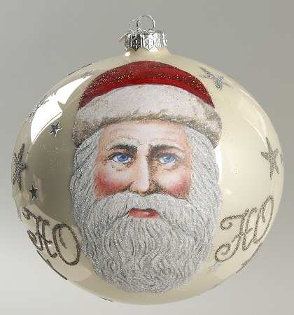 Blown Glass Ornaments Santa Head Ho Ho Ho Ball - No Box