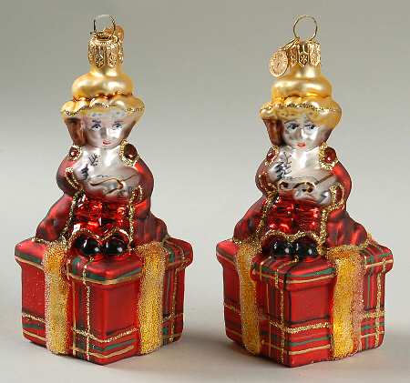Blown Glass Ornaments Girl On Gift (Set Of 2) - Set Of 2