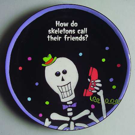 Glitterville Halloween Riddle Plate-Skeleton - No Box