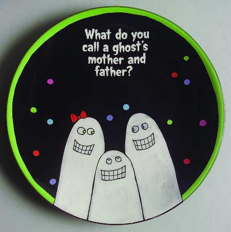 Glitterville Halloween Riddle Plate-Ghost - No Box