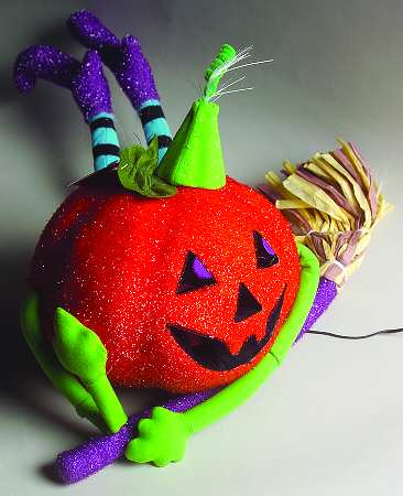 Glitterville Halloween Fiber Optic Pumpkin On Broom - No Box