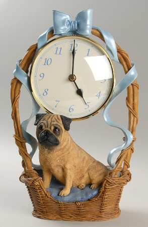 Danbury Mint Figurine Blue Ribbon Pug-Clock - Boxed
