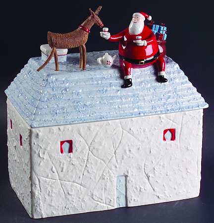 Santa & Reindeer Cookie Jar & Lid