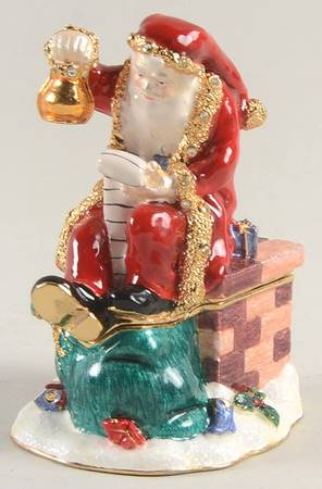 Christmas Bejeweled Boxes Santa On Chimney - Boxed