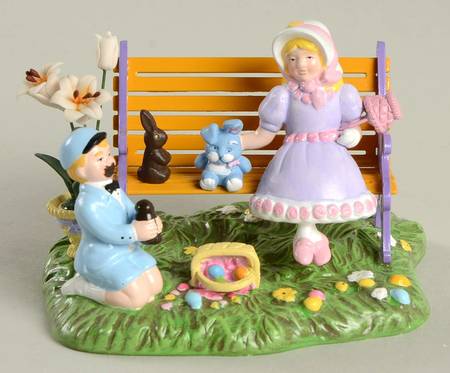 Snow Village Easter Children On Bench-Single - No Box