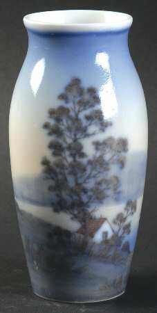Dahl Jensen Giftware Vase-House And Tree By A Lake - No Box