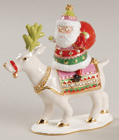 Christmas Bejeweled Boxes Santa Riding Reindeer - Boxed