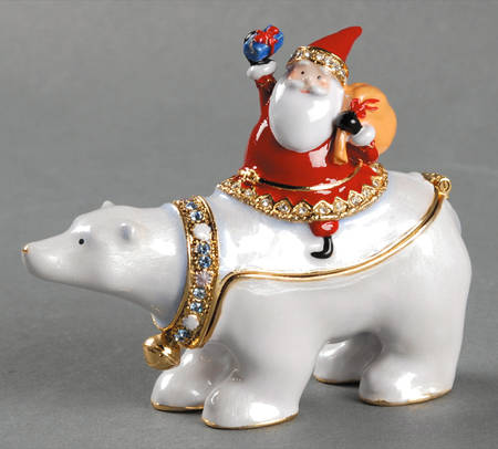 Christmas Bejeweled Boxes Santa On Polar Bear - Boxed