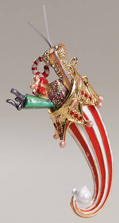 Christmas Bejeweled Boxes Red & White Stocking Ornament - Boxed