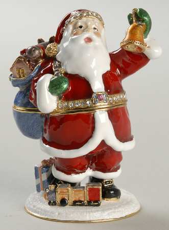 Christmas Bejeweled Boxes Santa Ringing Bell - Boxed