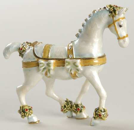 Christmas Bejeweled Boxes Krinkles White Horse - Boxed