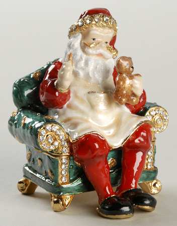 Christmas Bejeweled Boxes Santa In Chair - Boxed