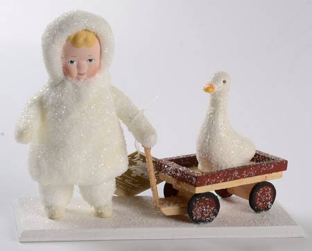 Snow Angels Angel Pulling Wagon W/ Goose - Boxed
