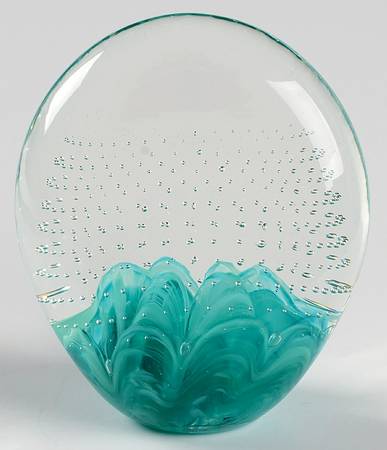 Monte Dunlavy Paperweights Aqua W/Bubbles - No Box