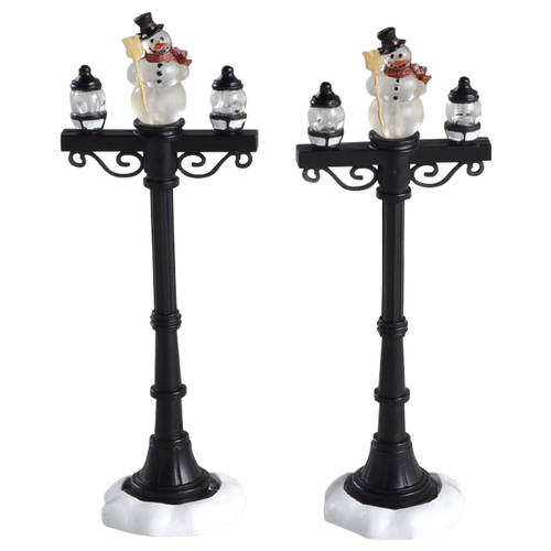 General Village Electrical Snowman Street Lights W/Snow Base - With Box 101a
