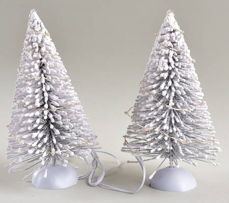 General Village Tree Accessories Lit Frosted Pair Of White Sisal Trees - Boxed