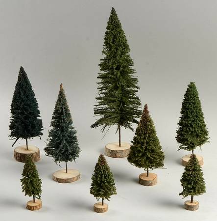 General Village Tree Accessories Natural Evergreens-Set Of 8 - Boxed