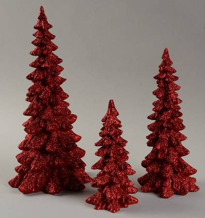 General Village Tree Accessories Red Holiday Trees, Set Of 3 - Boxed