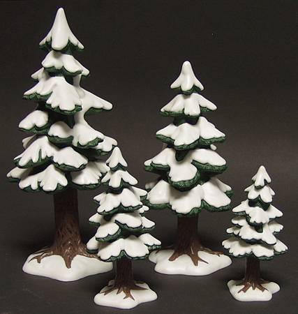 General Village Tree Accessories Porcelain Pines-Set Of 4 - Boxed